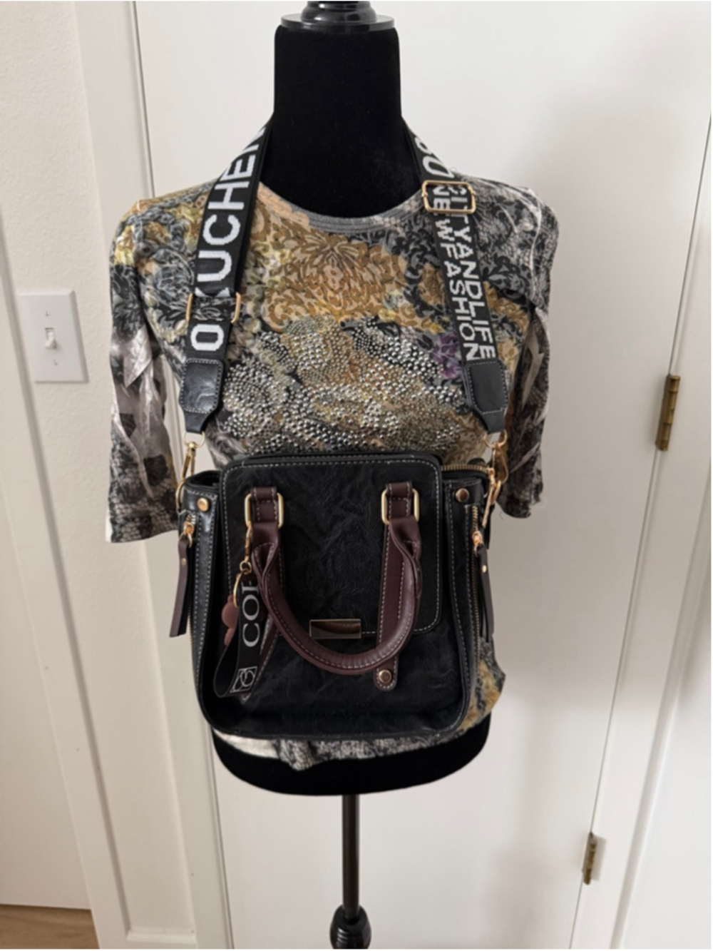 Womens Black Satchel Crossbody Bag Wide Strap Top Handle Mini Purse Trendy Fashi